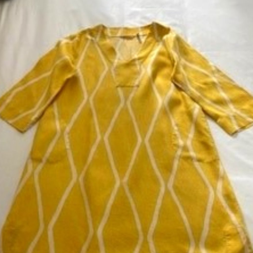 Soft Surroundings Yellow White Linen Dress Pockets Large